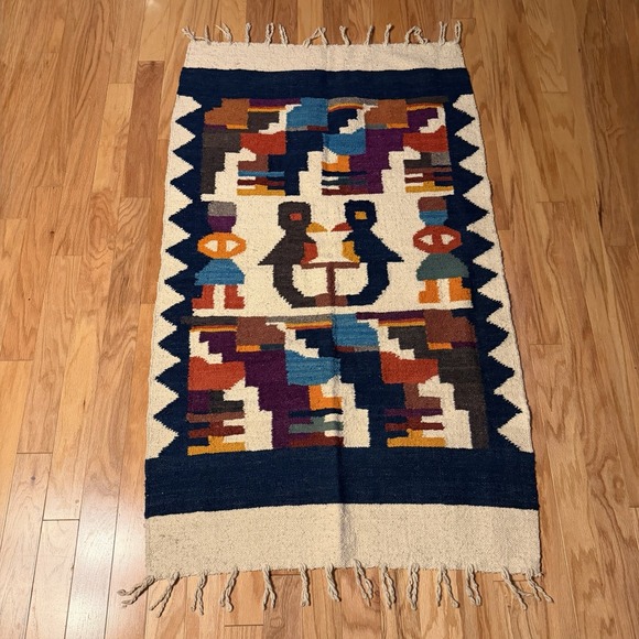 Vintage Southwestern Tapestry Rug Kilim Wall Hanging Boho Folk Art 32x56 Geometr